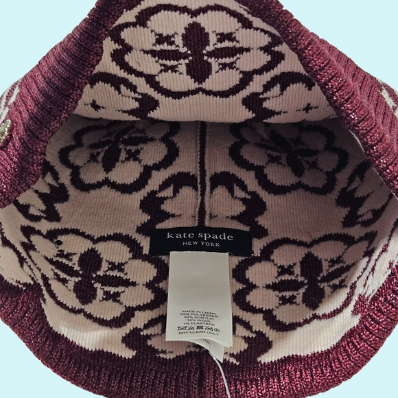 Bundle Kate Spade Wool Blend Arabesque Beanie & Arm Warmers English Rose Floral - Picture 6 of 9
